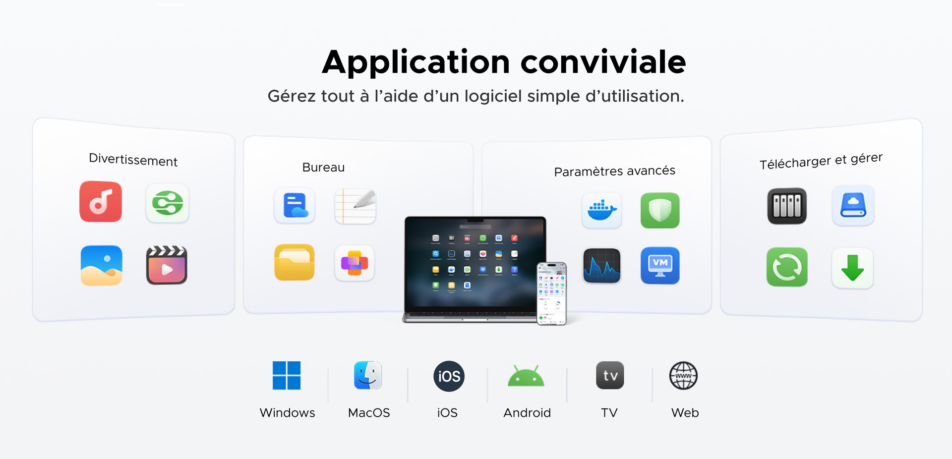 Application UGOS Pro du NAS UGREEN – gestion centralisée et multi-plateforme compatible Windows, macOS, iOS, Android, TV et Web