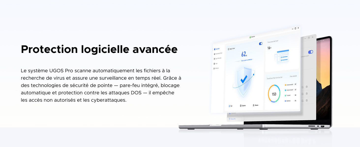 UGREEN NAS avec système UGOS Pro – protection logicielle avancée, pare-feu intégré et sécurité en temps réel contre les cyberattaques