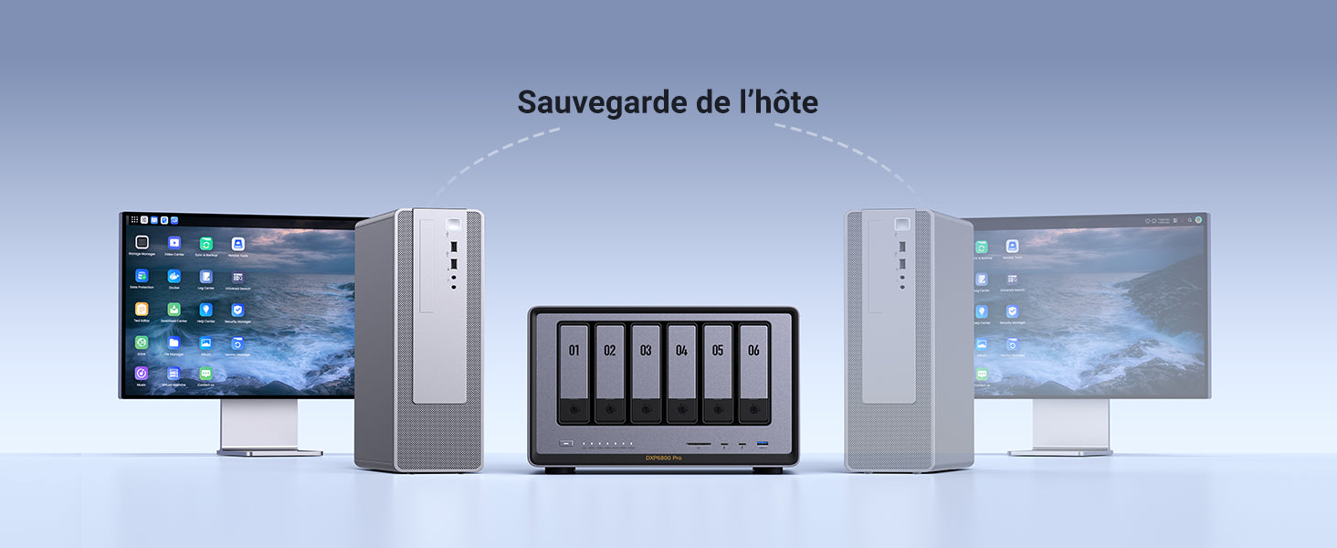 Fonction de sauvegarde de l’hôte du NAS UGREEN DXP6800 Pro, centralisant les données de plusieurs ordinateurs pour une protection réseau sécurisée