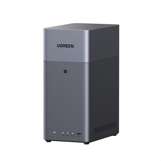 Serveur NAS UGREEN NASync DH2300 – boîtier de stockage réseau à double baie avec connectivité NFC et design vertical en aluminium gris