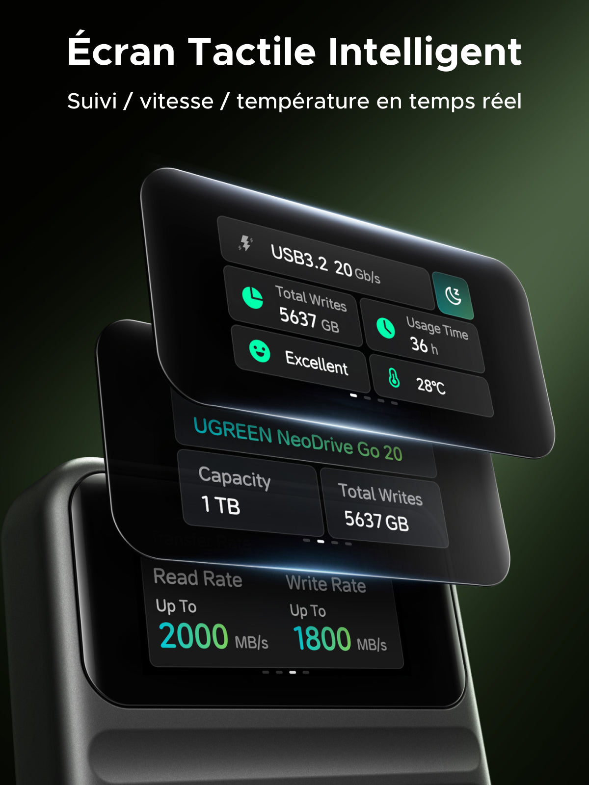 UGREEN NeoDrive Go D709 – Disque SSD Externe 20Gbps 1To