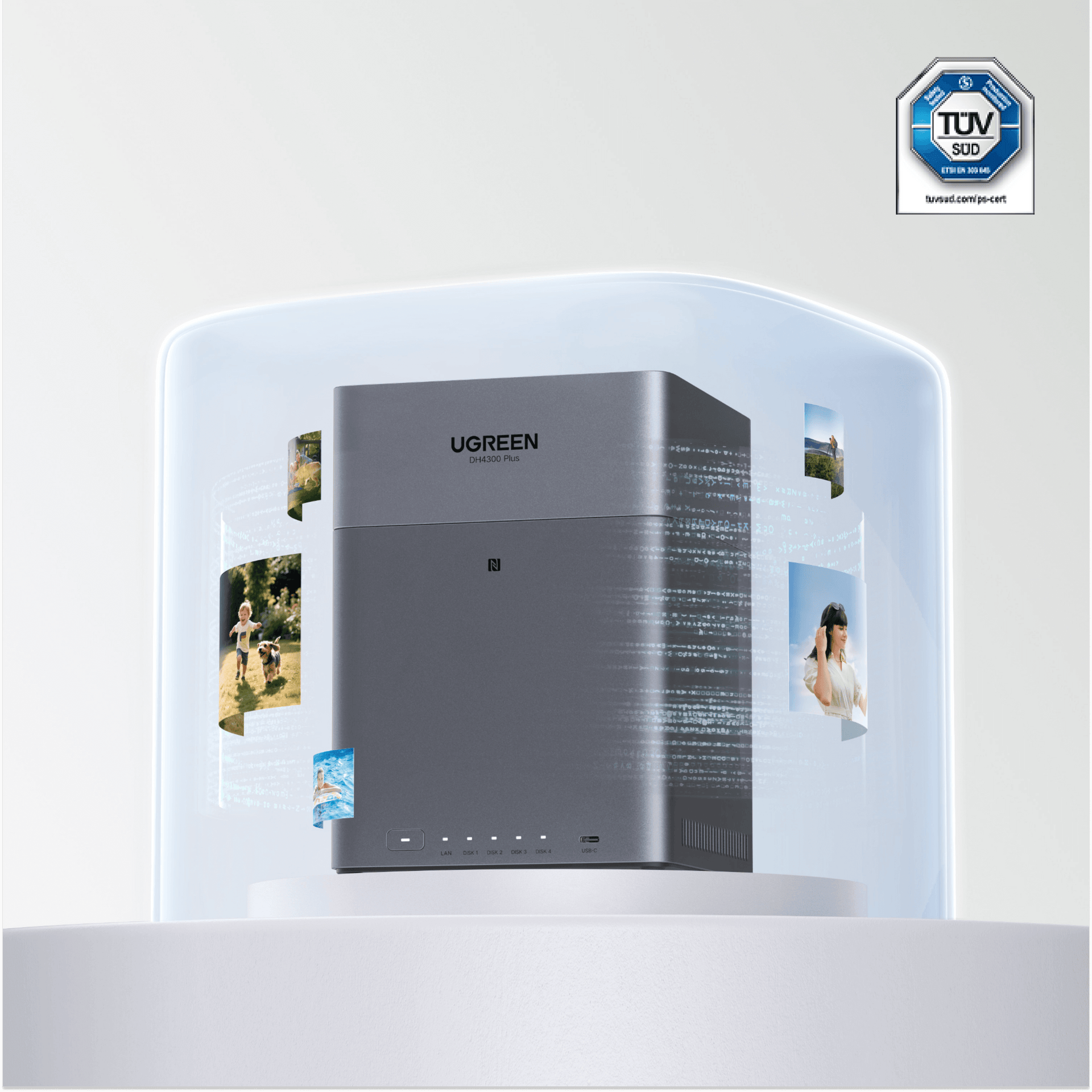 UGREEN NASync DH4300 Plus – système de stockage sécurisé certifié TÜV SÜD avec protection des données et sauvegarde privée
